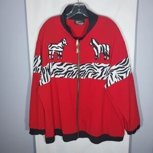 Vintage Silver Threads Women's Jacket Sz 2X Full Zip Zebra Animal Print Safari